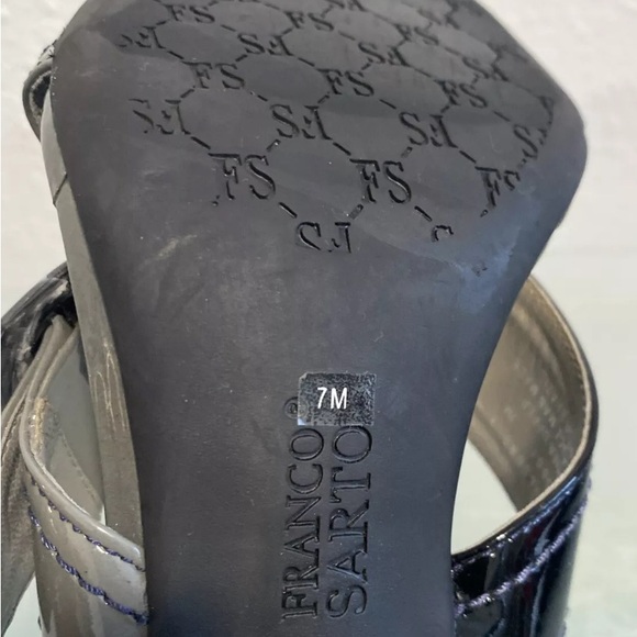 Franco Sarto Sandals Heel Open Toe Slide Sz 7M Leather Buckle Black Gray - Picture 10 of 11